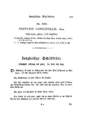 Tab. XXXII. Testudo Longicollis : Langhalsige Schildkröte