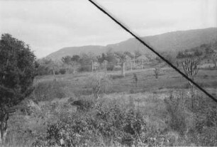 Landschaft : Savannenlandschaft mit Böschungen und Gebirgskette im Hintergrund