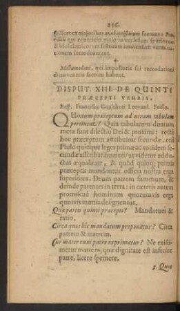 Disput. XIII. De Quinti Praecepti Verbis, ...