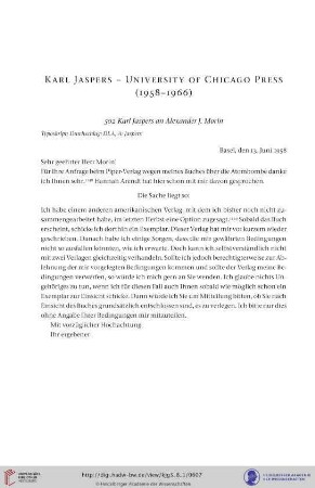 Karl Jaspers – University of Chicago Press (Chicago) 1958–1966