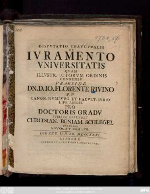Disputatio Inavgvralis De Ivramento Vniversitatis