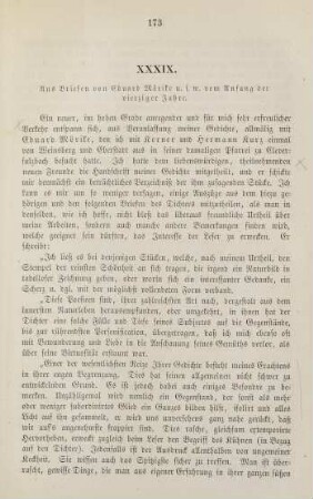 173-190, XXXIX. Aus Briefen von Eduard Mörike u.s.w. vom Anfang der vierziger Jahre