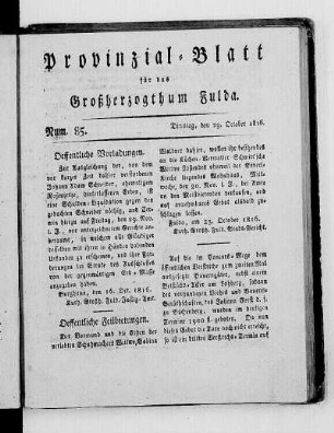 Num. 85., Ausgabe vom 29. Oktober 1816