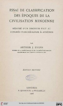 Essai de classification des époques de la civilisation minoenne : résumé d'un discours fait au Congrès d'Archéologie à Athènes