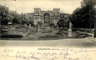 Postkartenalbum August Schweinfurth mit Karlsruher Motiven. "Karlsruhe - Festhalle"