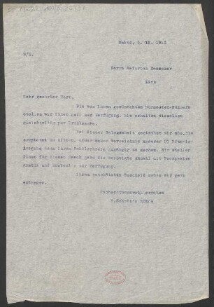Brief an Heinrich Dessauer : 05.12.1914