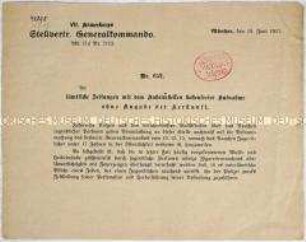 Rundschreiben des Stellvertretenden Oberkommandos der VII. Armee an die Presse zum Rauchverbot für Jugendliche unter 17 Jahren