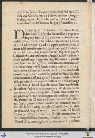Epistola Iacobi Locher philomusi Ad clarissiumum virum Christopherum de Schrovenstain