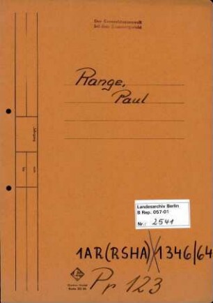 Personenheft Paul Range (*11.06.1902), SS-Untersturmführer
