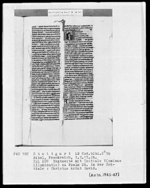 Bibel — Initiale D (ominus illuminatio), darin krönt Christus David, Folio 207recto