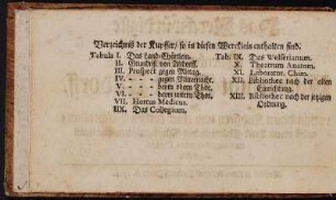 Verzeichniß der Kupffer , so in diesem Wercklein enthalten sind.