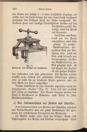 d) Das Zusammensetzen von Platten und Schriften.