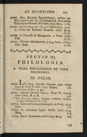 175-251, A. Opera Philologorum et Varia Philologica - E. Lexica Variorum Linguarum