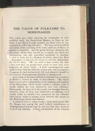 The value of folk-lore to missionaries