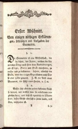 Erster Abschnitt. Von einigen Erklärungen, Lehrsätzen und Aufgaben der Geometrie.