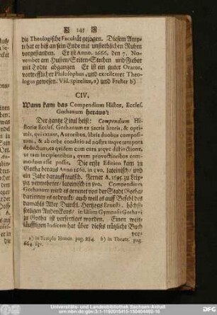 CIV. Wann kam das Compendium Histor. Eccles. Gothanum heraus?