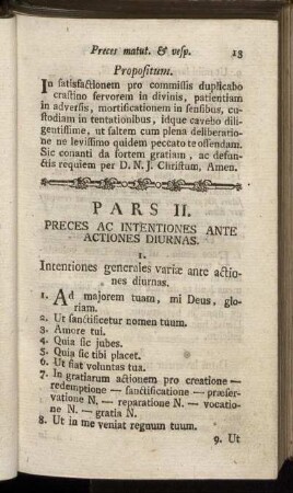 Pars II. Preces Ac Intentiones Ante Actiones Diurnas.