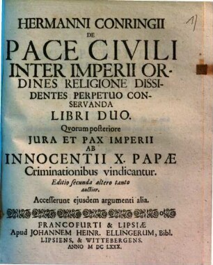 De pace civili inter imperii ordines religione dissidentes perpetuo conservanda : libri duo