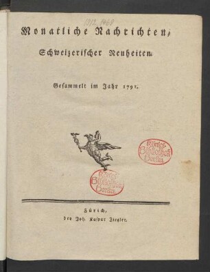 1791: Monatliche Nachrichten Schweizerischer Neuheiten