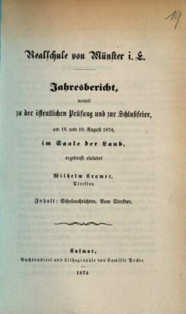 Jahresbericht : womit zu der öffentlichen Prüfung und Schlußfeier ... im Saale der Laub, ergebenst einladet, 1873/74