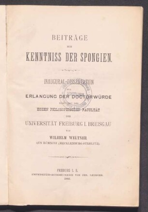 Beiträge zur Kenntniss der Spongien