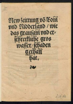 New zeittung võ Rõm vnd Nidderland/ wie || das grausãm vnd er=||schreckliche gros || wasser/ schaden || gethañ hat.||