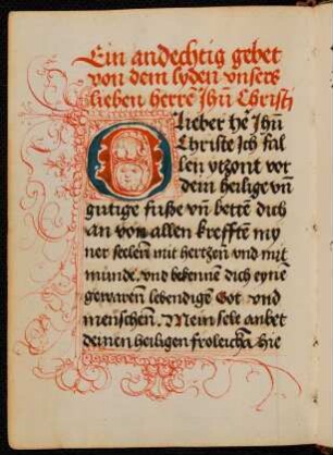 Bewohnte Fleuronnée-Initiale O, Binnenmotiv: Männerkopf