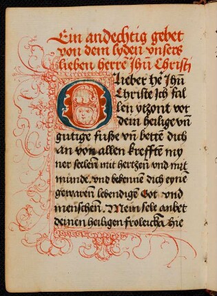 Bewohnte Fleuronnée-Initiale O, Binnenmotiv: Männerkopf