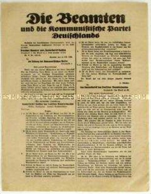 Aufruf der KPD an Beamte zur sächsischen Landtagswahl 1926