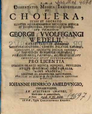 Dissertatio Medica Inavgvralis [Inauguralis] De Cholera