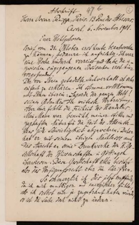 Nr. 2. Brief von Anna de Lagarde an Oskar Panizza. Cassel, 6.11.1901 [Abschrift]