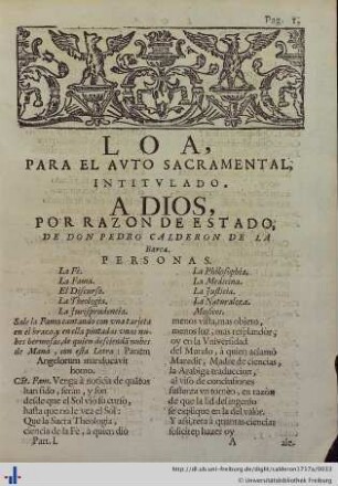 Loa para el Auto Sacramental A Dios por Razon de Estado.