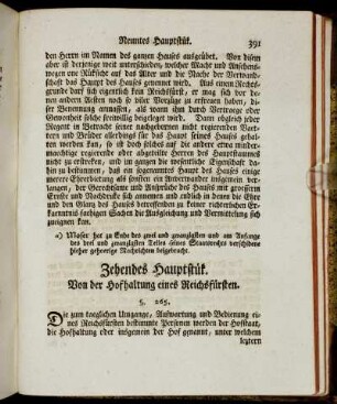 Zehendes Hauptstük. Von der Hofhaltung eines Reichsfürsten