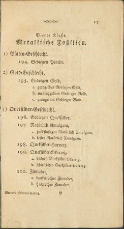 Vierte Klaße. Metallische Foßilien