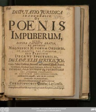 Disputatio Iuridica Inauguralis, De Poenis Impuberum