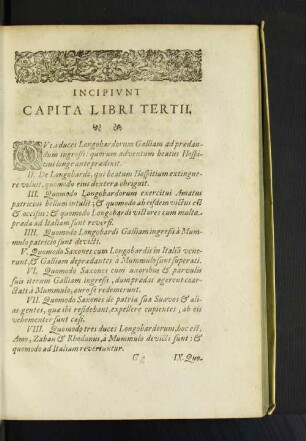 Incipivnt Capita Libri Tertii.