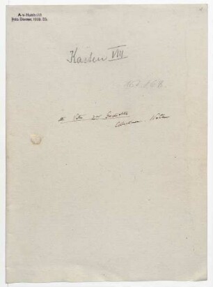 Umschlag gr. Kasten 8, Nr. 167.168 mit dem Titel "Alte Noten zur Geschichte"