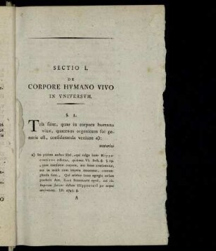 Sectio I. De Corpore Humano Vivo In Universum