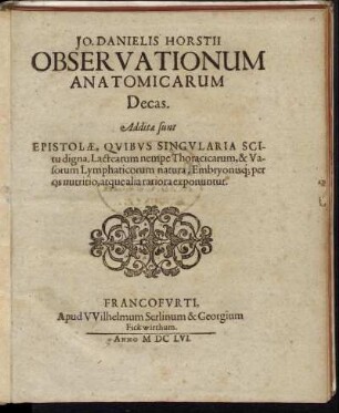 Jo. Danielis Horsti Observationum Anatomicarum Decas