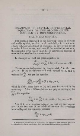 Examples of partial differential equations of the second order soluble by differentiation.
