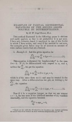 Examples of partial differential equations of the second order soluble by differentiation.