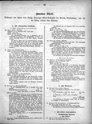 Zweiter Theil. Stiftungen und Legate beim Königl. Provinzial-Schul-Collegium der Provinz Brandenburg, resp. für die Königl. höheren Lehr-Anstalten