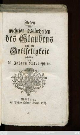 Reden über wichtige Wahrheiten des Glaubens und der Gottseligkeit