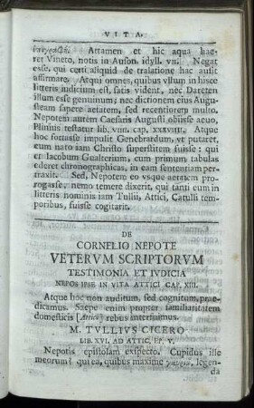 De Cornelio Nepote Veterum Scriptorum Testimonia et Judicia Nepos Ipse in Vita Attici Cap. XIII.