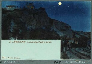Postkarte mit Blick aus dem Plauenschen Grund zur Begerburg in Dölzschen bei Dresden bei Nacht