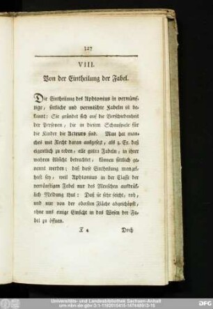 VIII. Von der Eintheilung der Fabel.