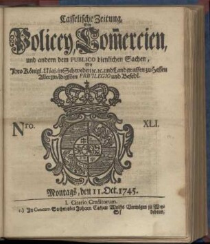 Nro. XLI, Montags, den 11. Oct. 1745