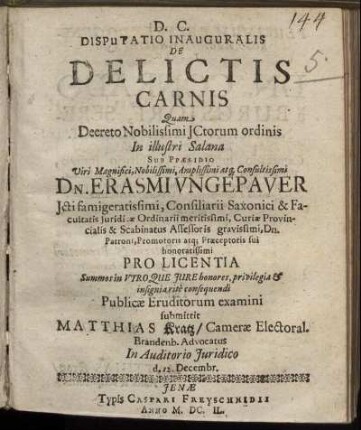 Disputatio Inauguralis De Delictis Carnis