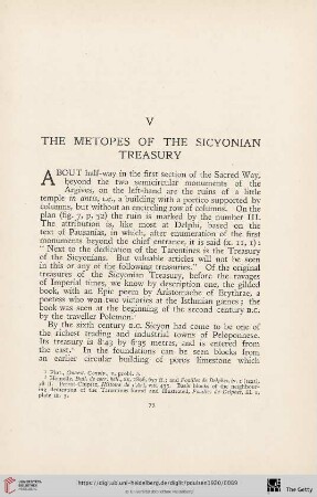 V. The Metopes of the Sicyonian Treasury