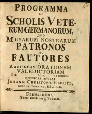 Programma De Scholis Veterum Germanorum